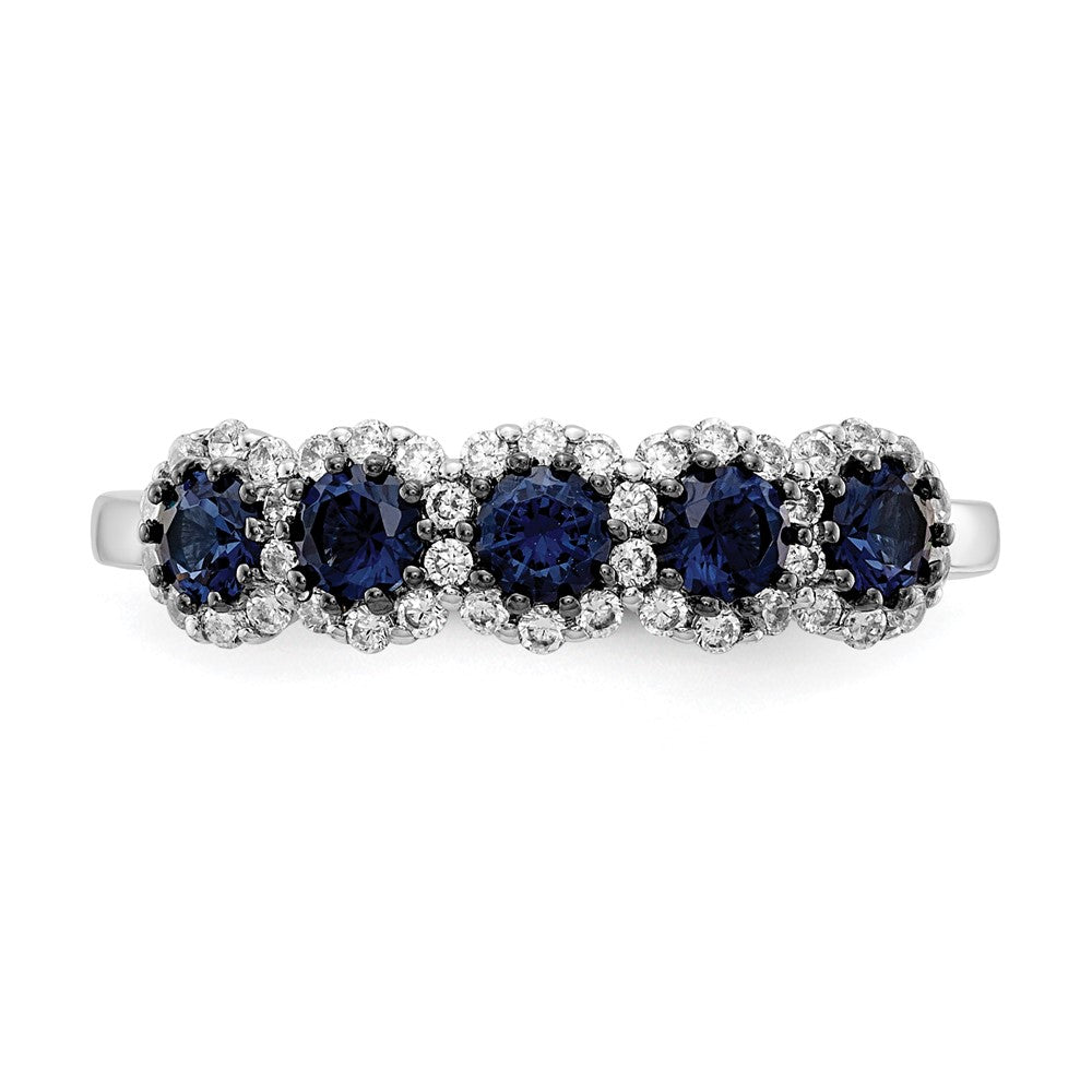 14K Weißgoldring mit 5 natürlichen blauen/weißen Diamanten