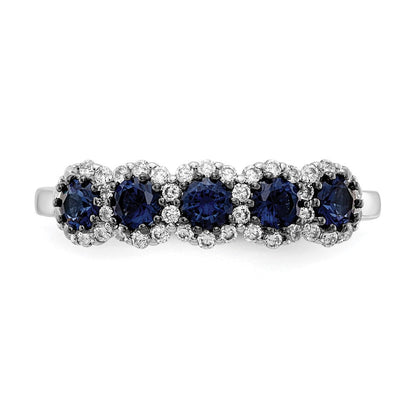14K Weißgoldring mit 5 natürlichen blauen/weißen Diamanten