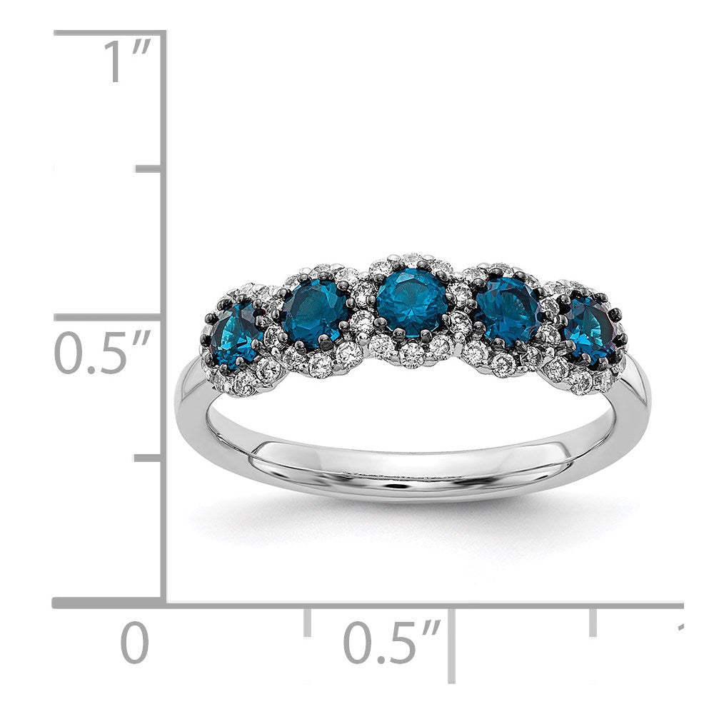 14K Weißgoldring mit 5 natürlichen blauen/weißen Diamanten