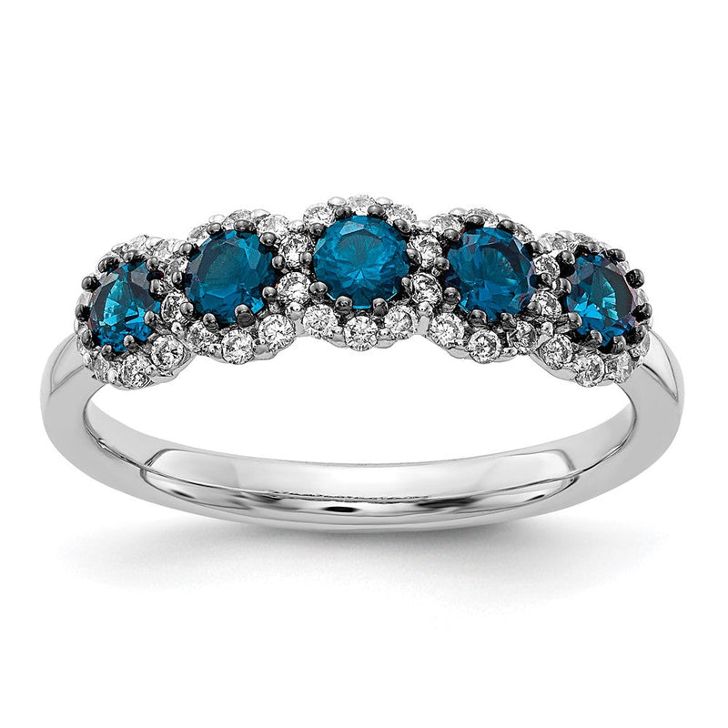 14K Weißgoldring mit 5 natürlichen blauen/weißen Diamanten