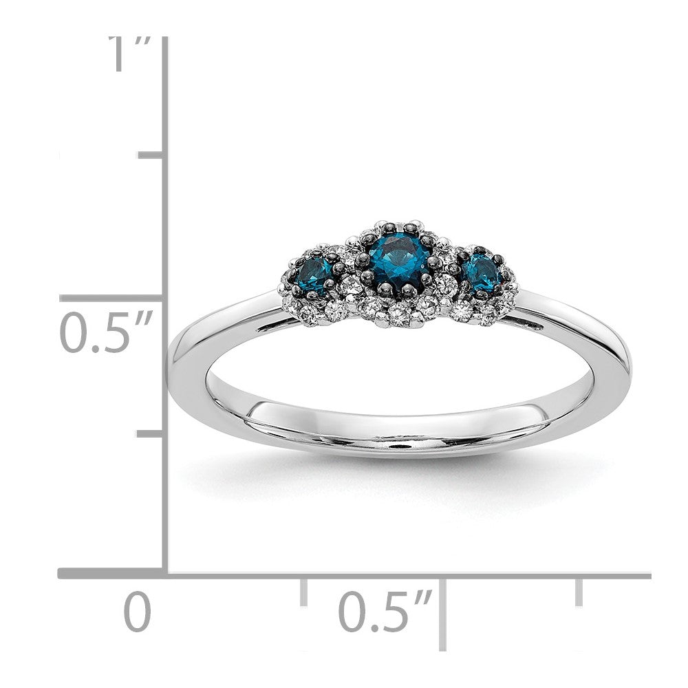 14K Weißgoldring mit blauen und weißen natürlichen Diamanten