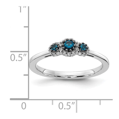 14K Weißgoldring mit blauen und weißen natürlichen Diamanten