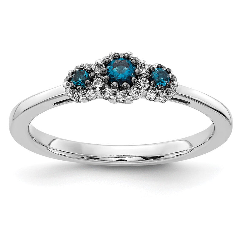 14K Weißgoldring mit blauen und weißen natürlichen Diamanten