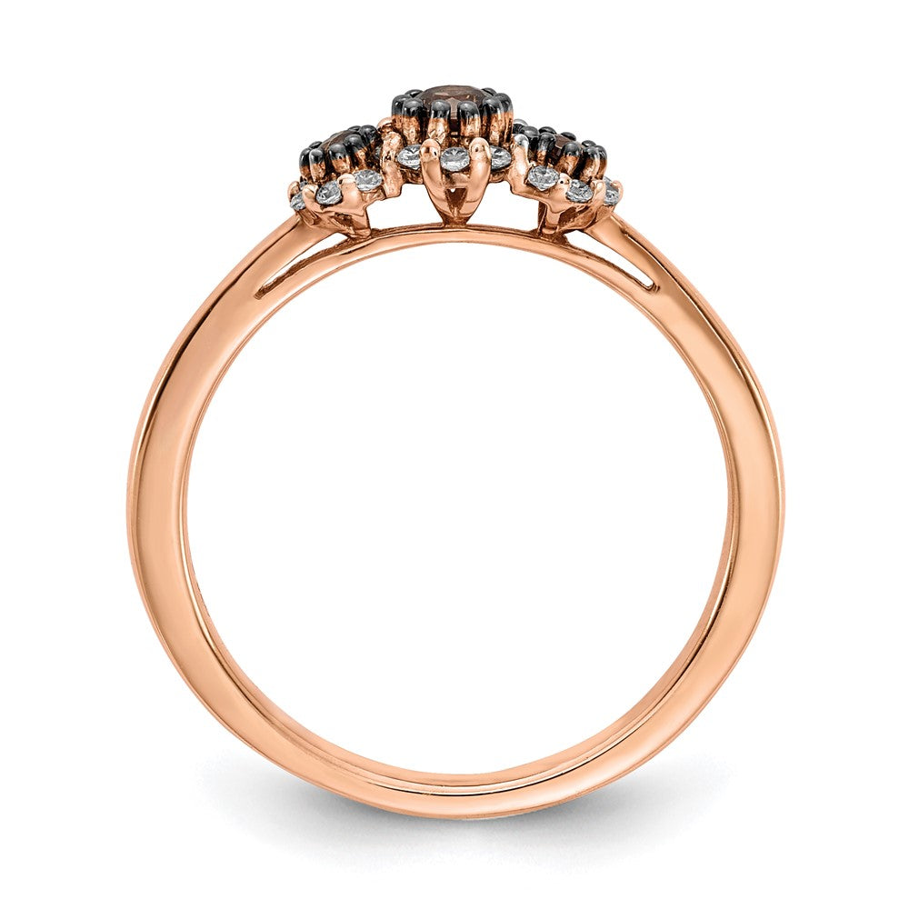 14 Karat Roségold Dreistein-Ring mit echten weißen/champagnerfarbenen Diamanten