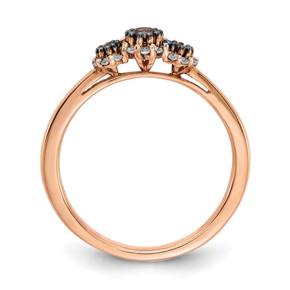14 Karat Roségold Dreistein-Ring mit echten weißen/champagnerfarbenen Diamanten