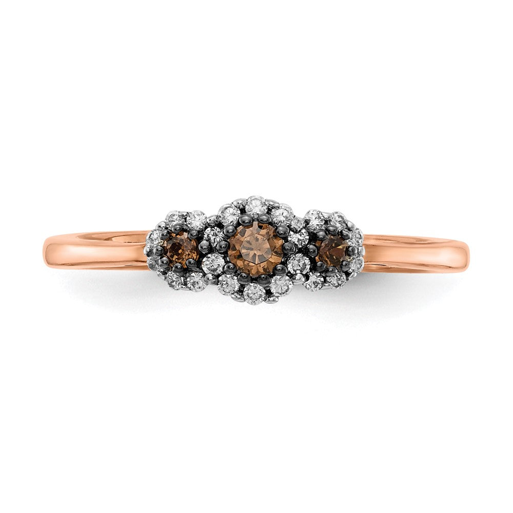 14 Karat Roségold Dreistein-Ring mit echten weißen/champagnerfarbenen Diamanten