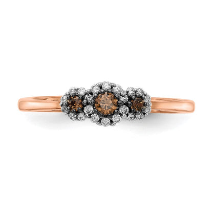 14 Karat Roségold Dreistein-Ring mit echten weißen/champagnerfarbenen Diamanten