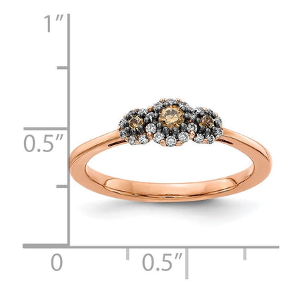 14 Karat Roségold Dreistein-Ring mit echten weißen/champagnerfarbenen Diamanten