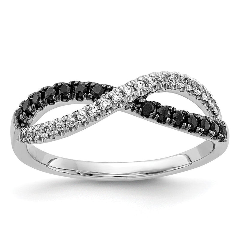 14K Weißgold Ring mit schwarzen und weißen natürlichen Diamanten, gedreht