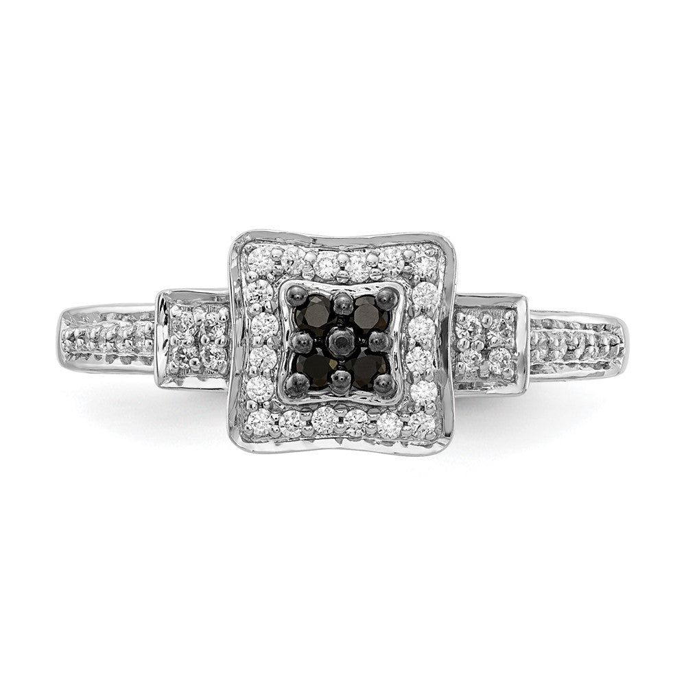14K Weißgold und Schwarz Diamant Quadratisch Ring