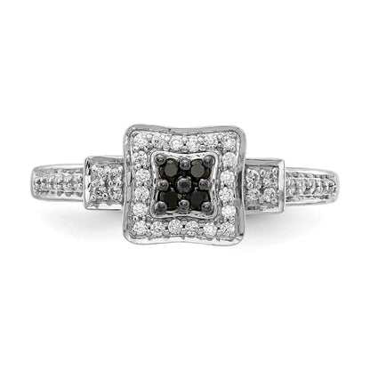 14K Weißgold und Schwarz Diamant Quadratisch Ring