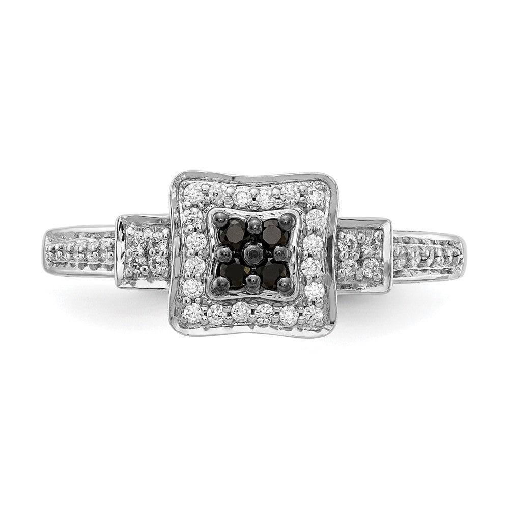 14K Weißgold Ring mit natürlichen schwarzen Diamanten