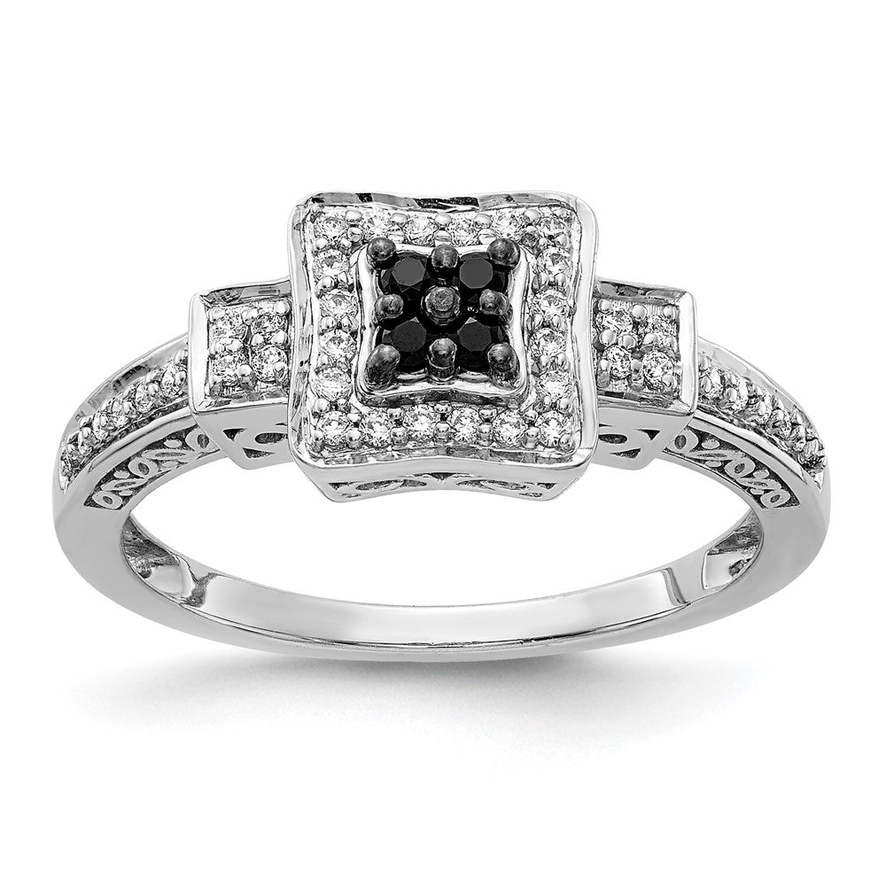 14K Weißgold Ring mit natürlichen schwarzen Diamanten