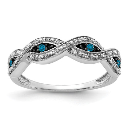 14K Weißgold und Blau Diamant Gedreht Ring