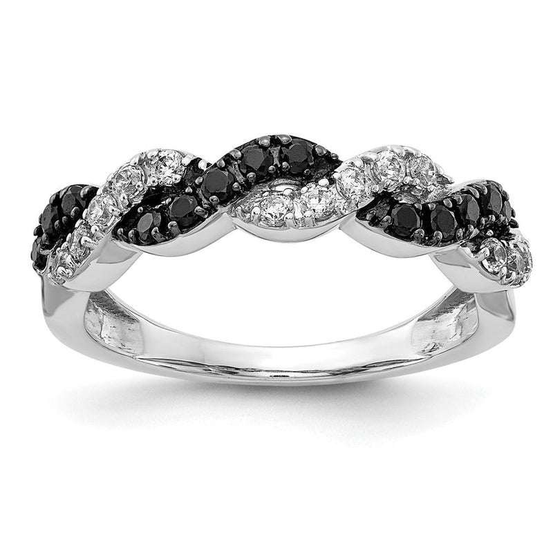 14K Weißgold Twist-Ring mit schwarzen und weißen natürlichen Diamanten