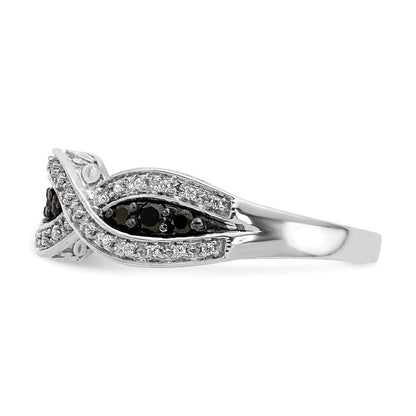 14K Weißgold und Schwarz Diamant Gedreht Ring
