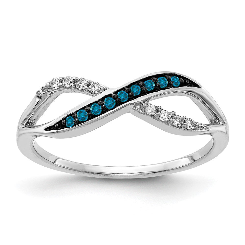 14K Weißgold mit Blau und Diamant Crisscross Ring