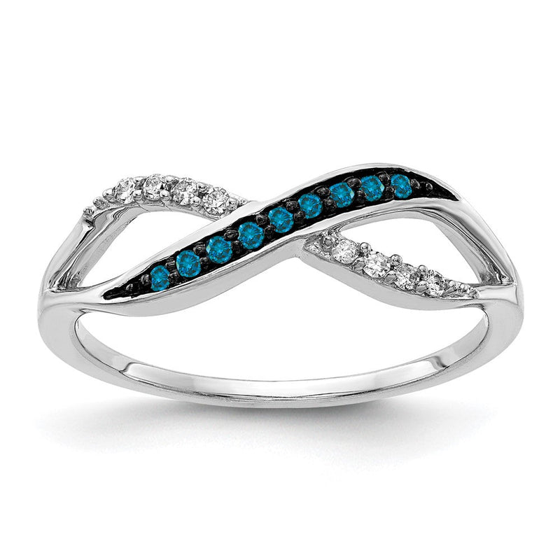 14K Weißgold Crisscross-Ring mit blauen und weißen natürlichen Diamanten