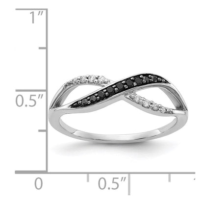 14K Weißgold Bypass-Ring mit schwarzen und weißen natürlichen Diamanten