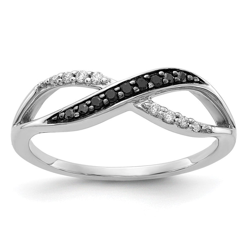 14K Weißgold Bypass-Ring mit schwarzen und weißen natürlichen Diamanten