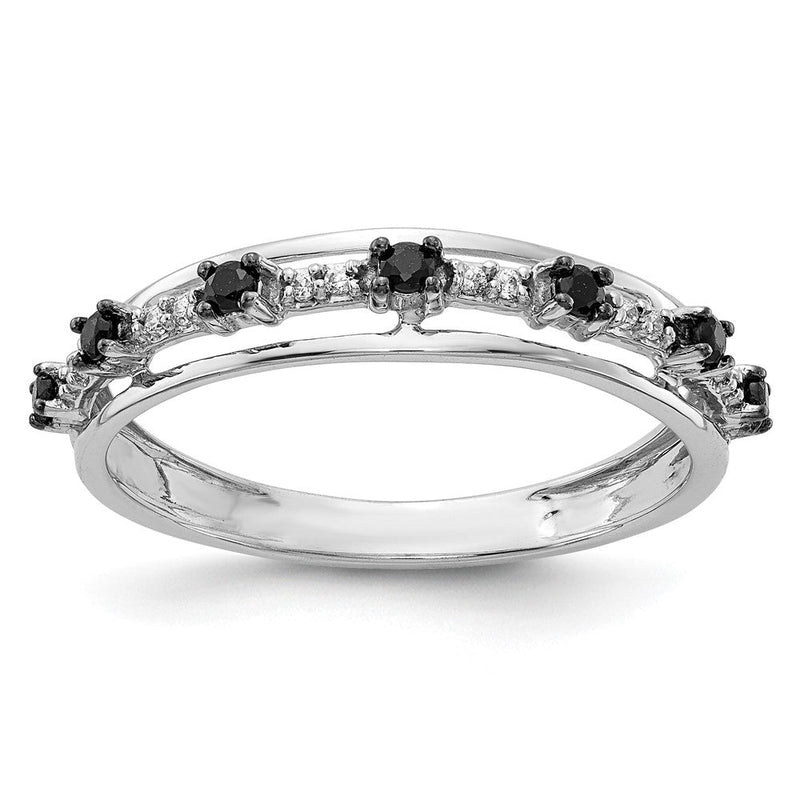 14K Weißgold Ring mit schwarzen und weißen Diamanten