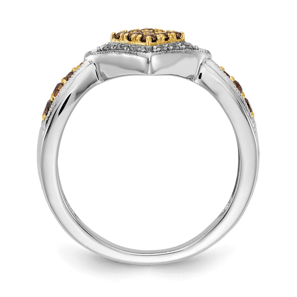 14K Weißgold Gelb Rhodium und Champagne Diamant Ring