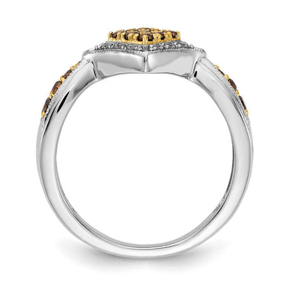 Ring aus 14K Weißgold mit Gelb-Rhodinierung, besetzt mit weißen und champagnerfarbenen natürlichen Diamanten