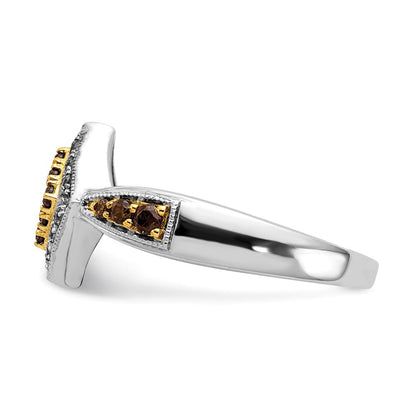 Ring aus 14K Weißgold mit Gelb-Rhodinierung, besetzt mit weißen und champagnerfarbenen natürlichen Diamanten