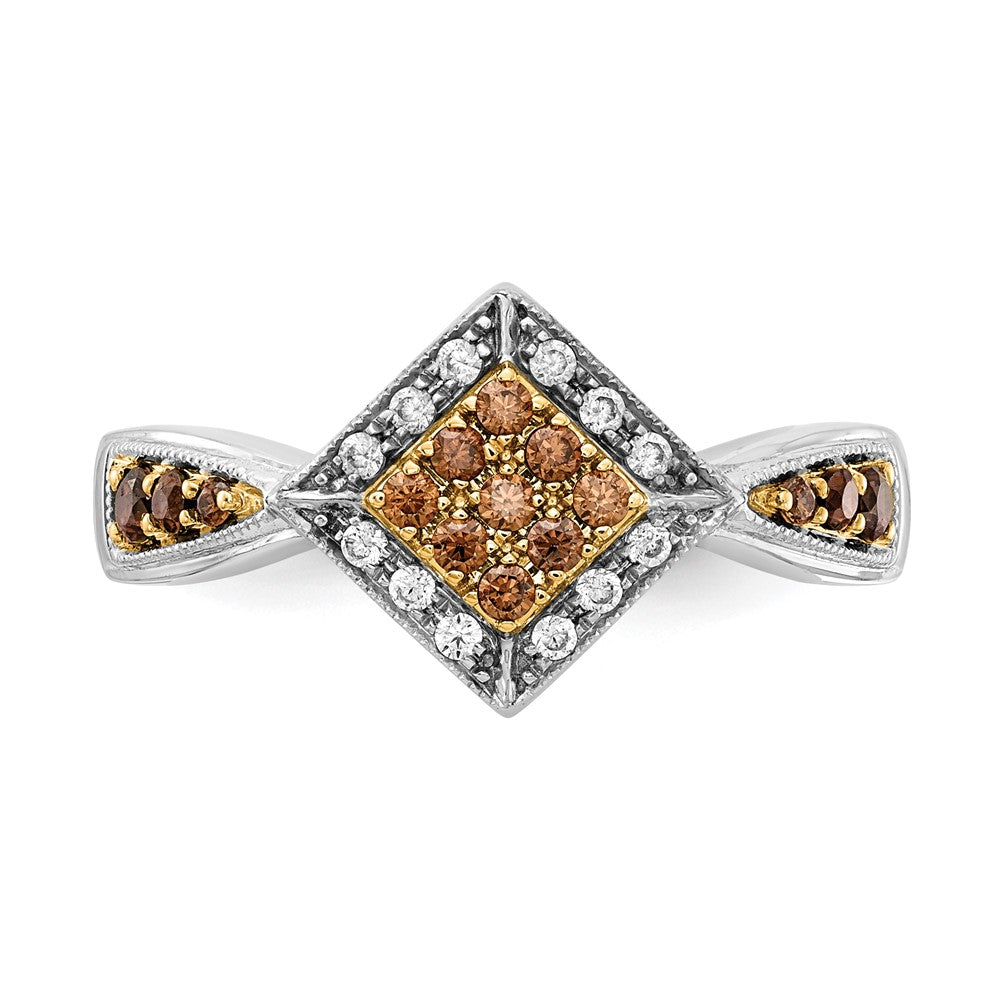 Ring aus 14K Weißgold mit Gelb-Rhodinierung, besetzt mit weißen und champagnerfarbenen natürlichen Diamanten