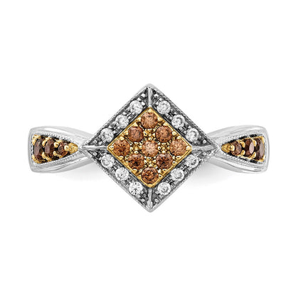 Ring aus 14K Weißgold mit Gelb-Rhodinierung, besetzt mit weißen und champagnerfarbenen natürlichen Diamanten