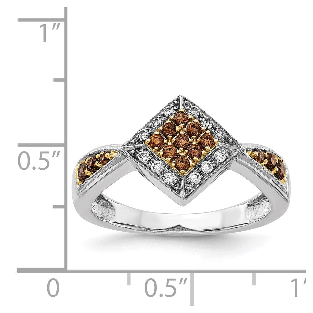 Ring aus 14K Weißgold mit Gelb-Rhodinierung, besetzt mit weißen und champagnerfarbenen natürlichen Diamanten