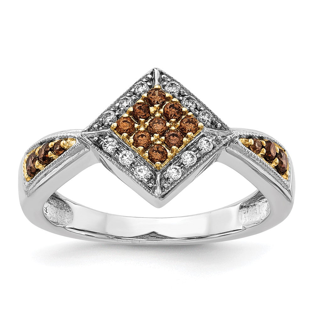 14K Weißgold Gelb Rhodium und Champagne Diamant Ring