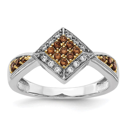 14K Weißgold Gelb Rhodium und Champagne Diamant Ring