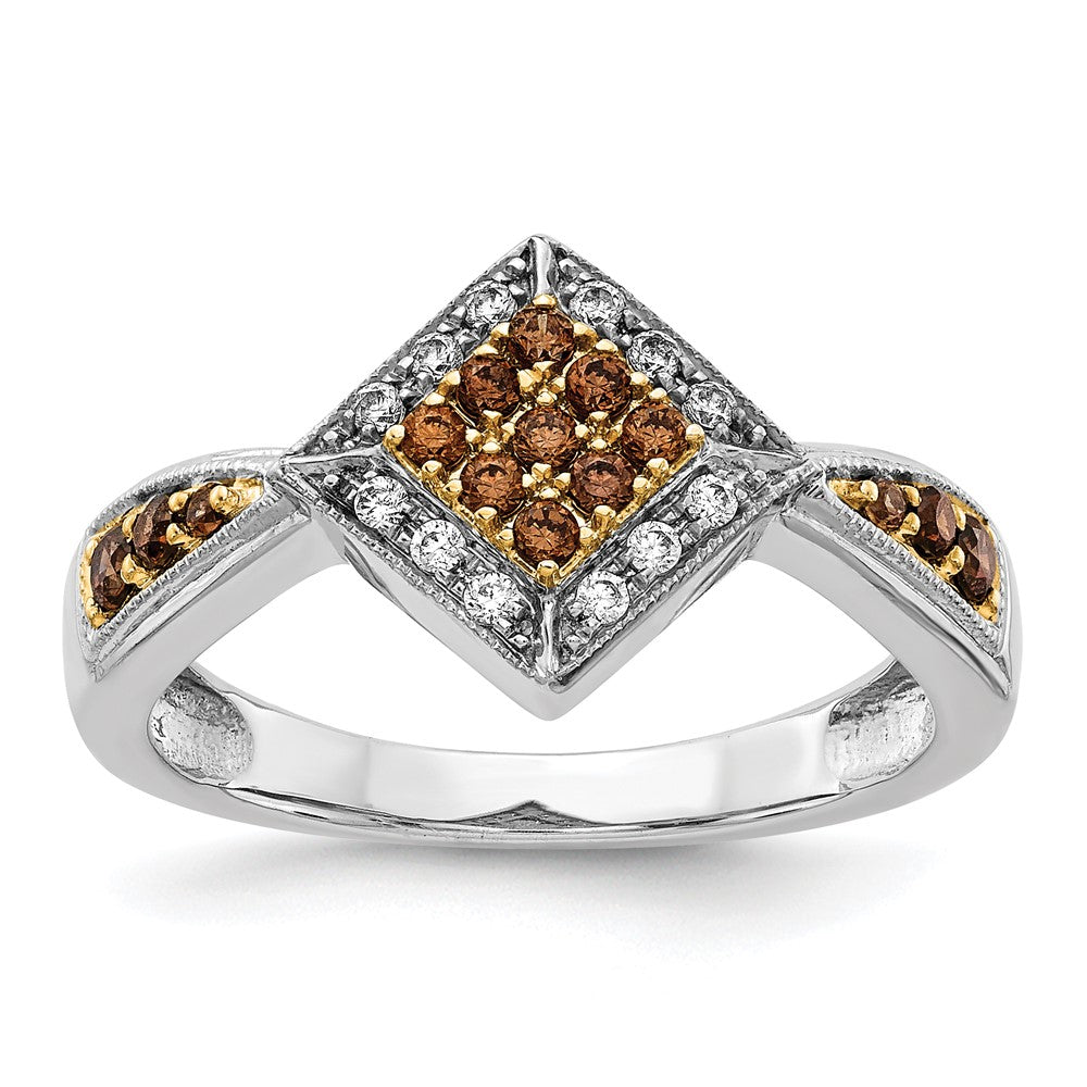 Ring aus 14K Weißgold mit Gelb-Rhodinierung, besetzt mit weißen und champagnerfarbenen natürlichen Diamanten
