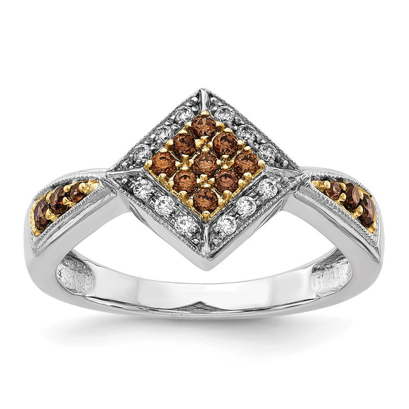 Ring aus 14K Weißgold mit Gelb-Rhodinierung, besetzt mit weißen und champagnerfarbenen natürlichen Diamanten