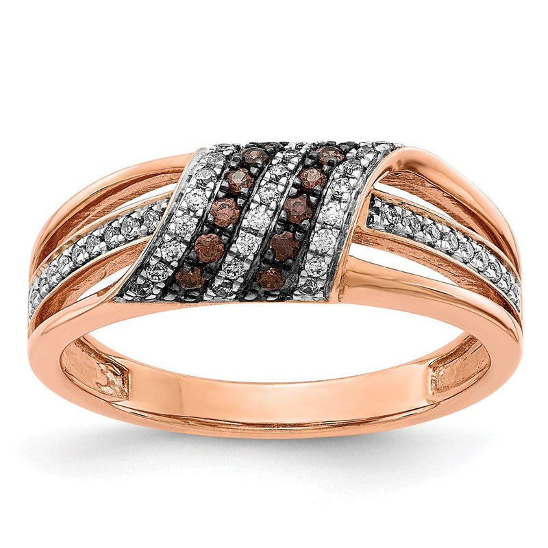 14K Roségold Ring mit weißen und Champagner-Diamanten