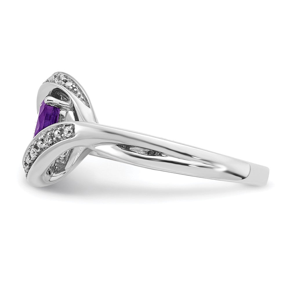 14K Weißgold Ring mit ovalem Amethyst und echten Diamanten