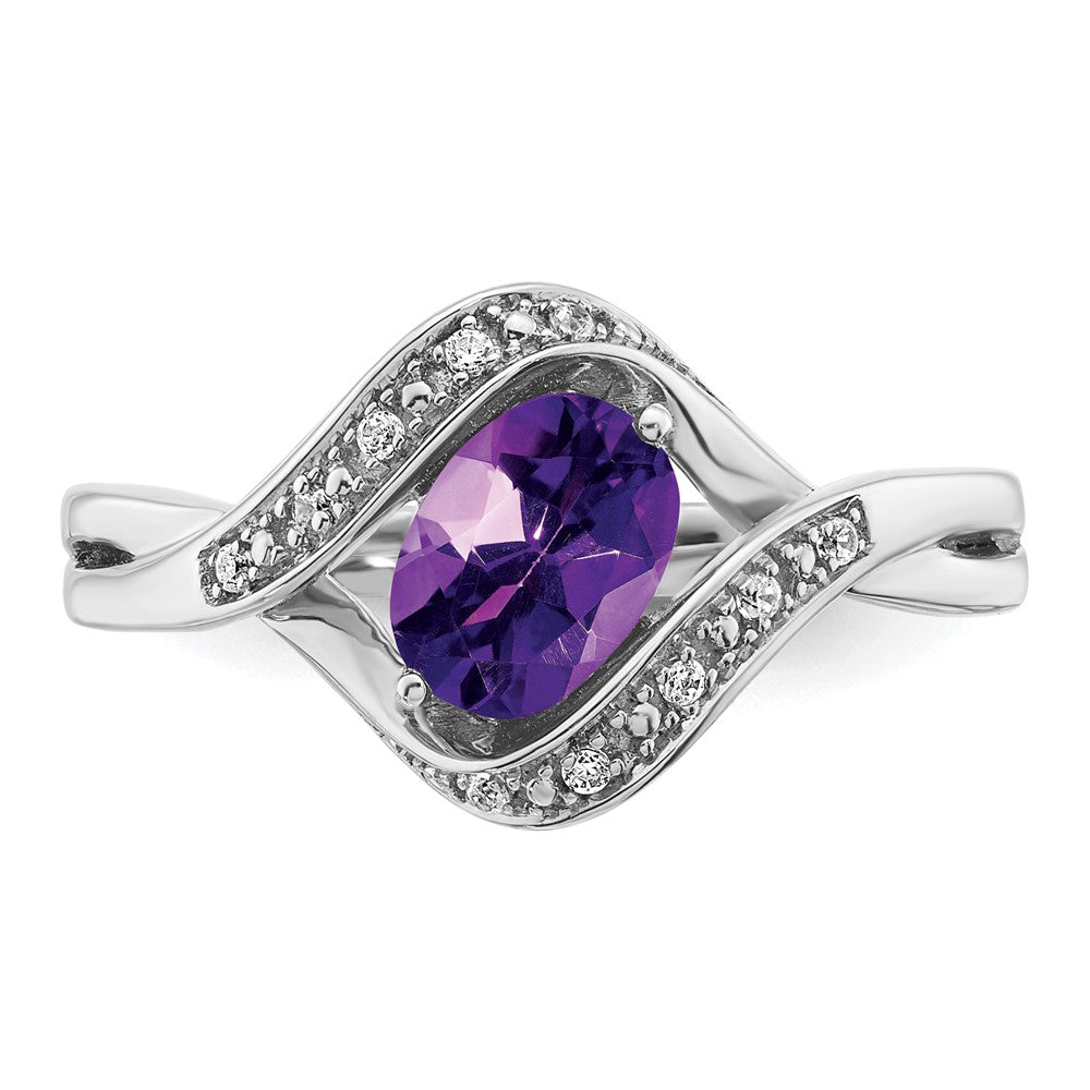 14K Weißgold Ring mit ovalem Amethyst und echten Diamanten