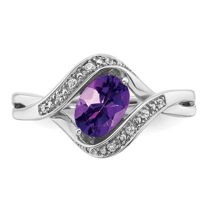 14K Weißgold Ring mit ovalem Amethyst und echten Diamanten