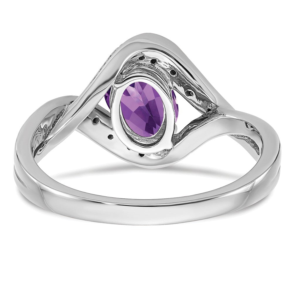 14K Weißgold Ring mit ovalem Amethyst und echten Diamanten