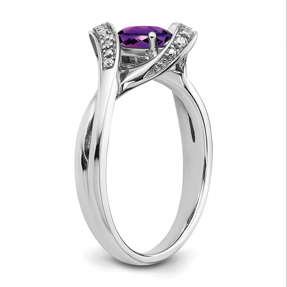 14K Weißgold Ring mit ovalem Amethyst und echten Diamanten