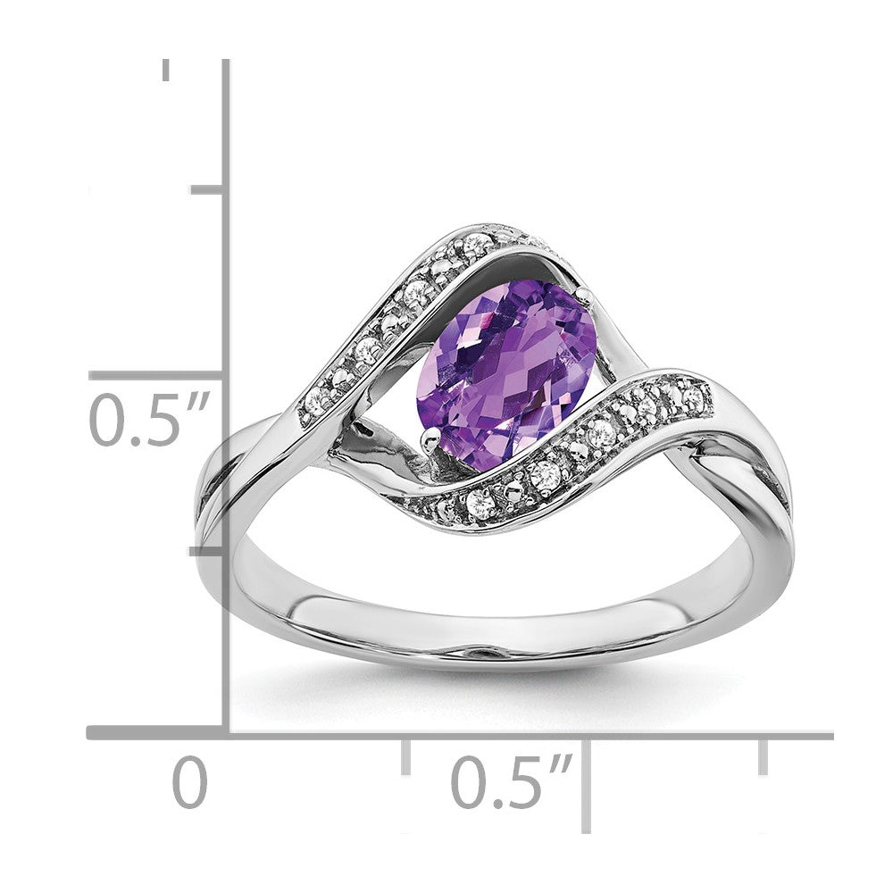 14K Weißgold Ring mit ovalem Amethyst und echten Diamanten