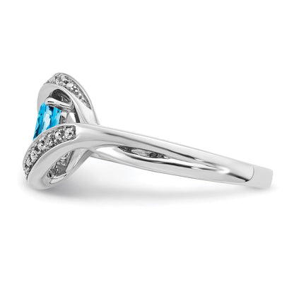 14K Weißgold Ring mit ovalem Blautopas und echten Diamanten