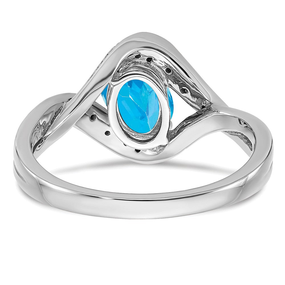14K Weißgold Ring mit ovalem Blautopas und echten Diamanten