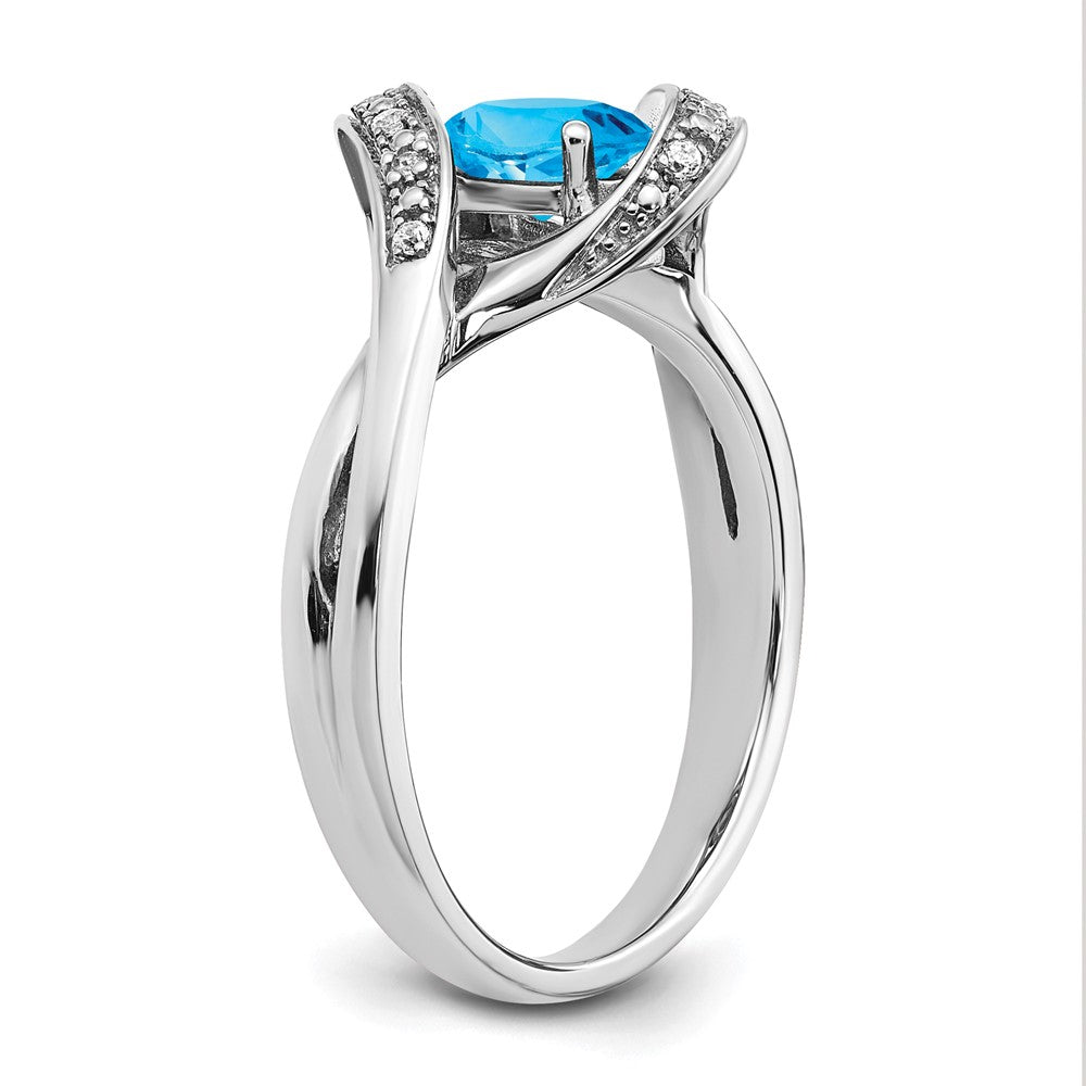 14K Weißgold Ring mit ovalem Blautopas und echten Diamanten