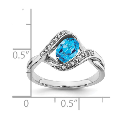 14K Weißgold Ring mit ovalem Blautopas und echten Diamanten