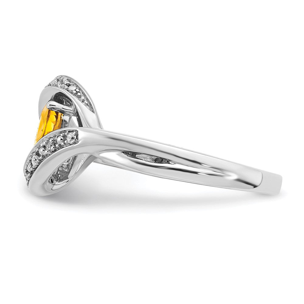 14K Weißgold Ring mit ovalem Citrin und echten Diamanten