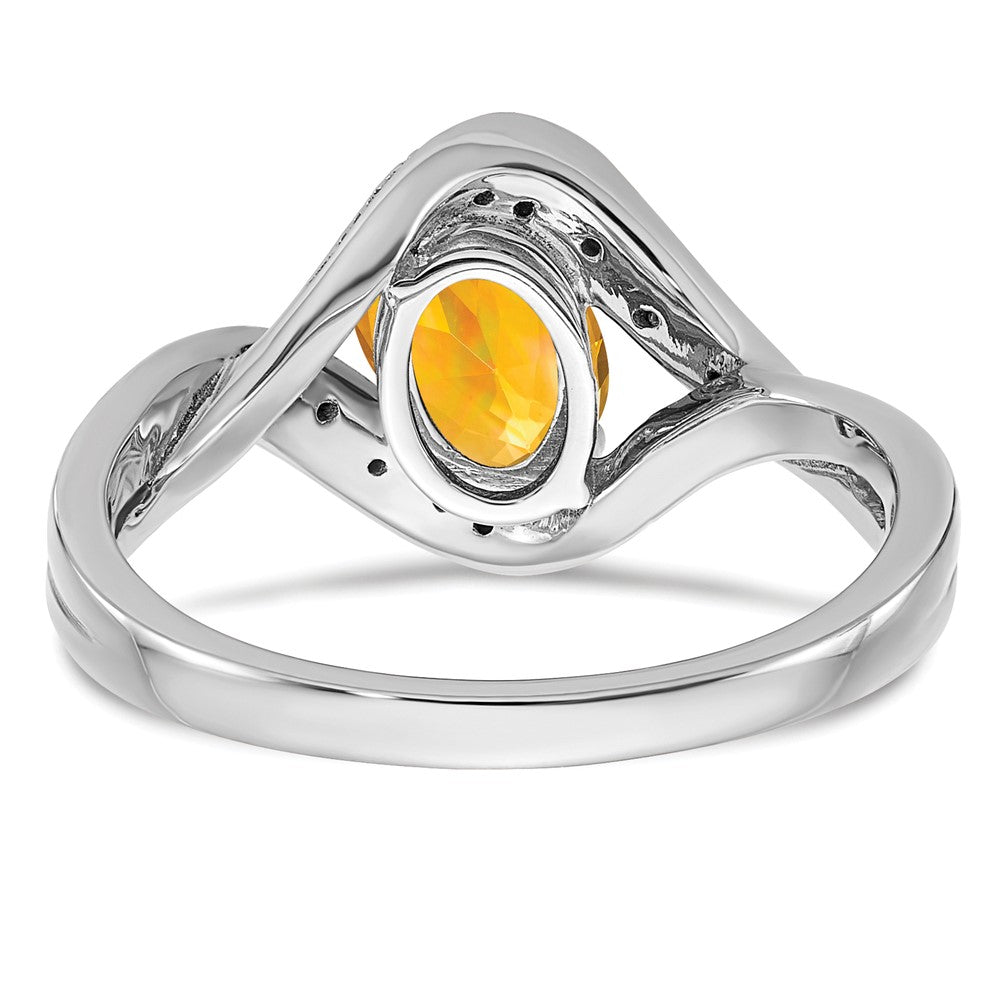 14K Weißgold Ring mit ovalem Citrin und echten Diamanten
