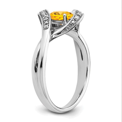 14K Weißgold Ring mit ovalem Citrin und echten Diamanten