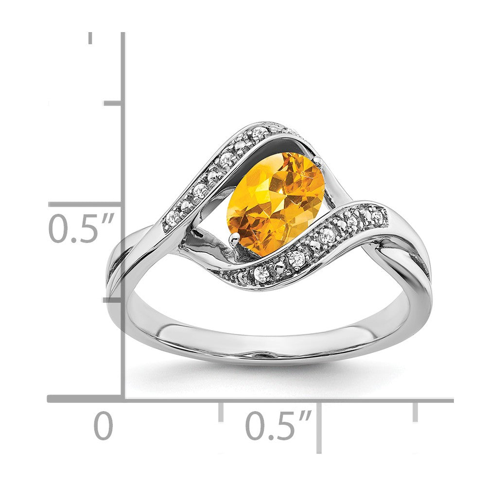 14K Weißgold Ring mit ovalem Citrin und echten Diamanten